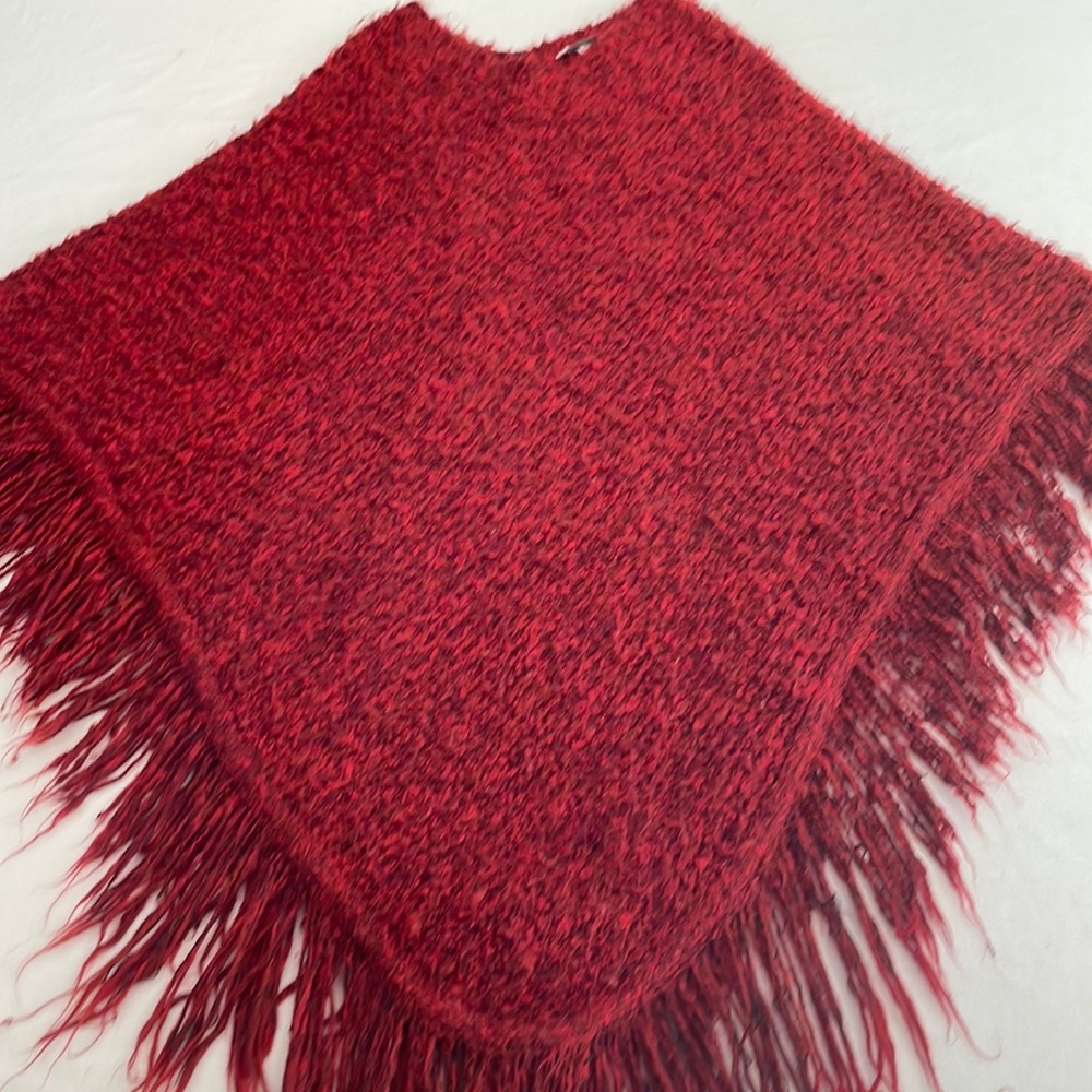 United Knitwear Red Knit Poncho